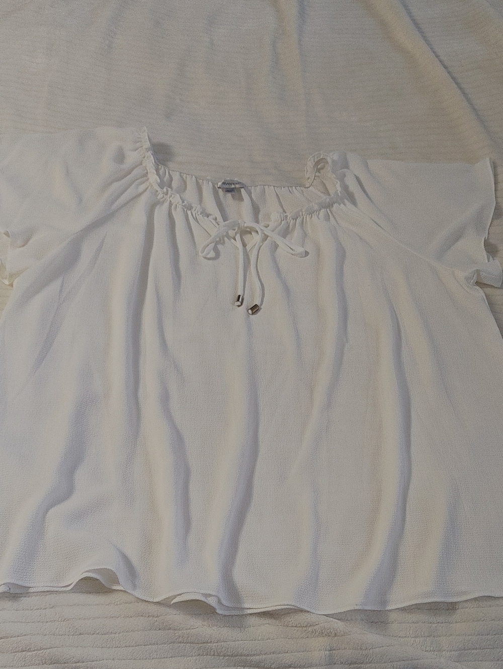 Avenue White Tie-Front Peasant Blouse